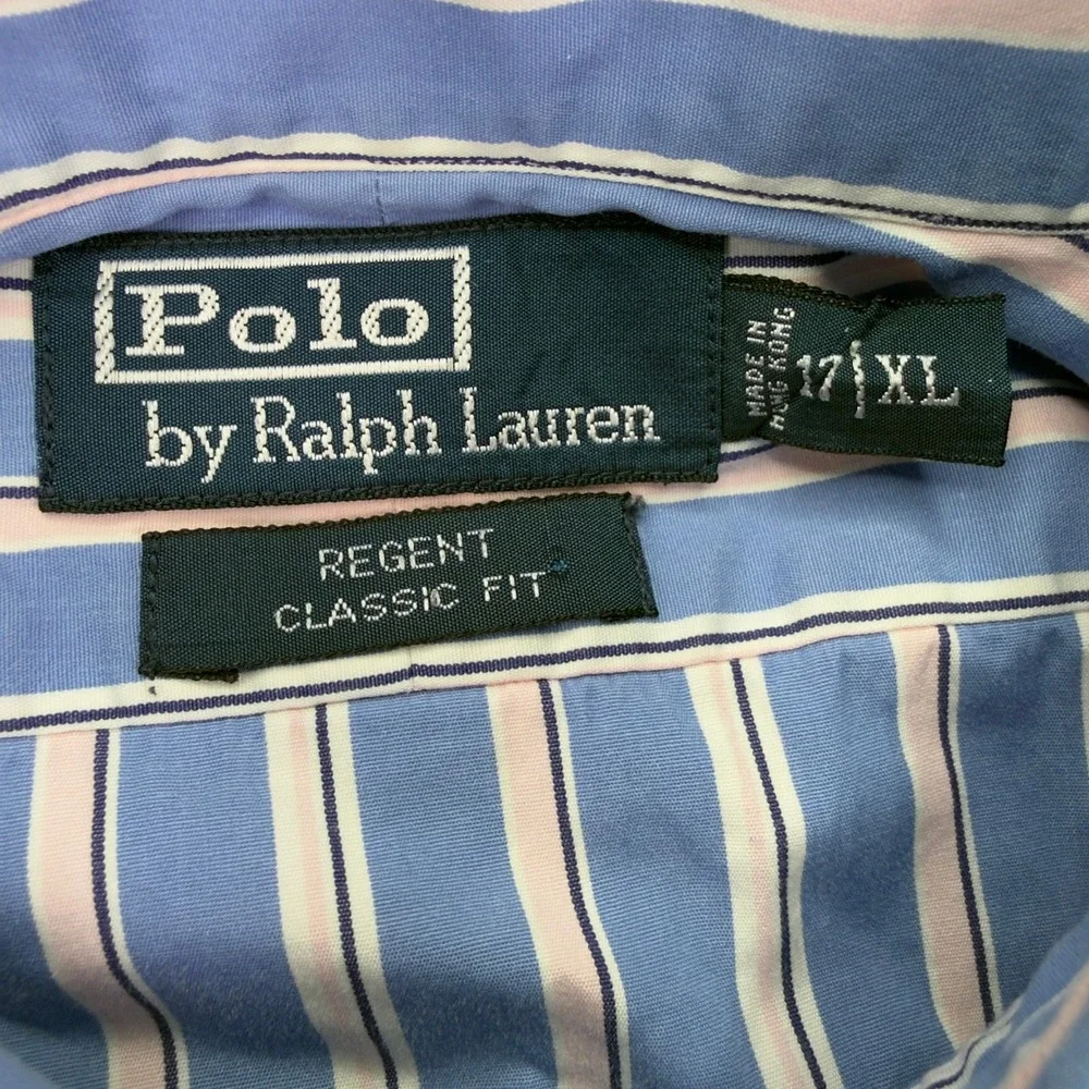 Polo Ralph Lauren Regent Classic Fit XL Blue Striped Long Sleeve Button Up Shirt